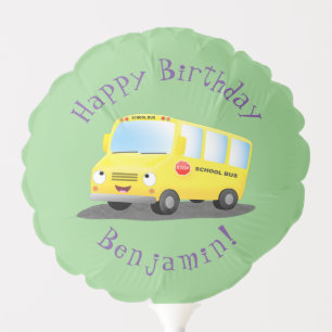 Cute happy yellow school bus cartoon balloon