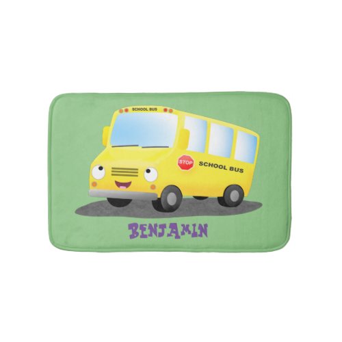 Cute happy yellow school bus cartoon bath mat