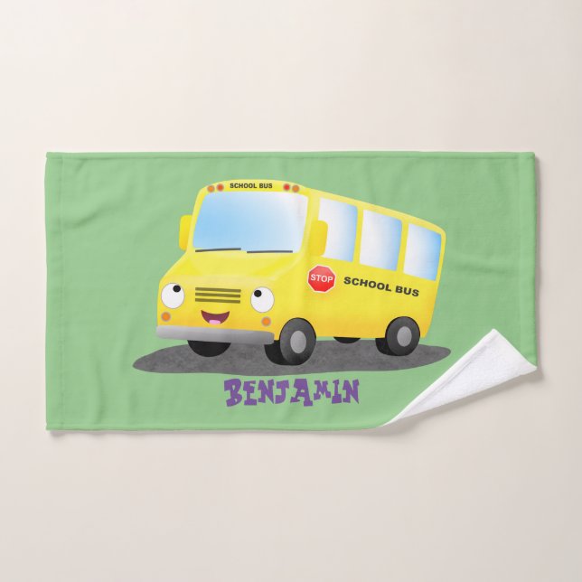 Cute happy yellow school bus cartoon bath towel set (Hand Towel)