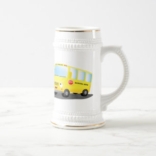 Cute happy yellow school bus cartoon beer stein