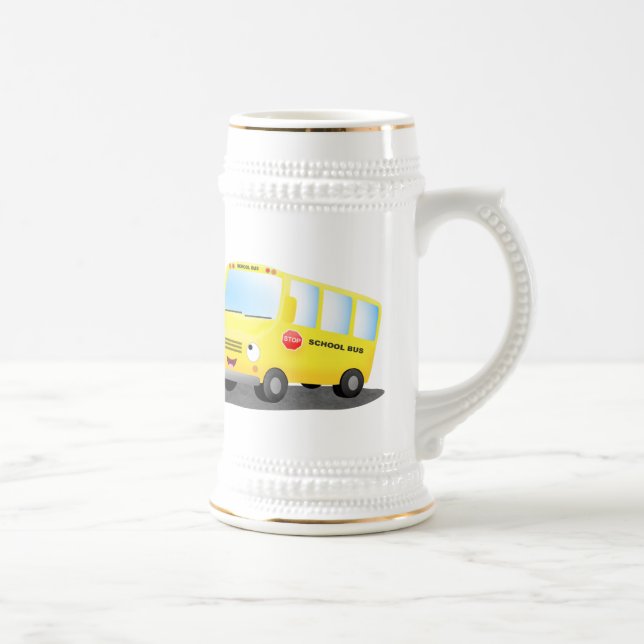 Cute happy yellow school bus cartoon beer stein (Right)