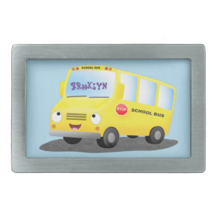 Cute happy yellow school bus cartoon belt buckle