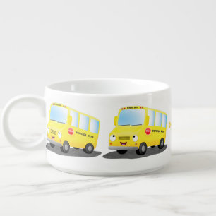 Cute happy yellow school bus cartoon bowl