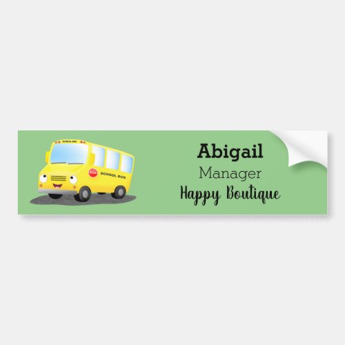 Cute happy yellow school bus cartoon  bumper sticker