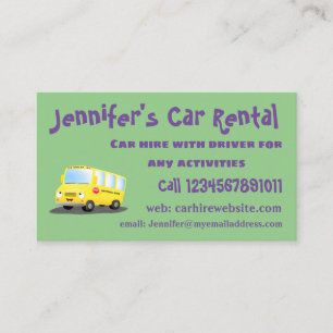 Cute happy yellow school bus cartoon business card