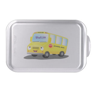 Cute happy yellow school bus cartoon cake pan