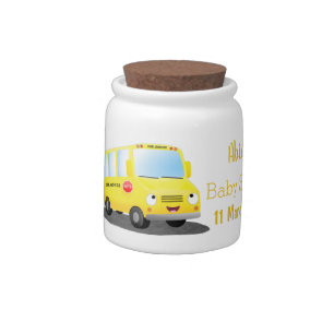 Cute happy yellow school bus cartoon candy jar