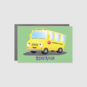 Cute happy yellow school bus cartoon car magnet