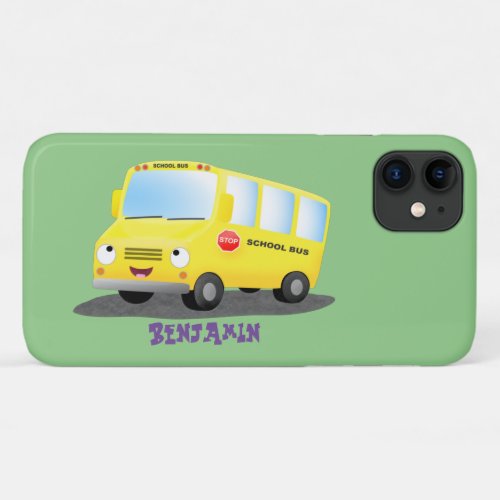 Cute happy yellow school bus cartoon iPhone 11 case
