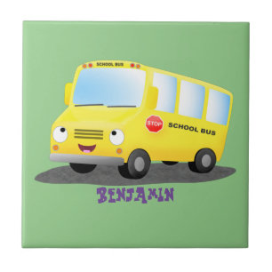 Cute happy yellow school bus cartoon ceramic tile