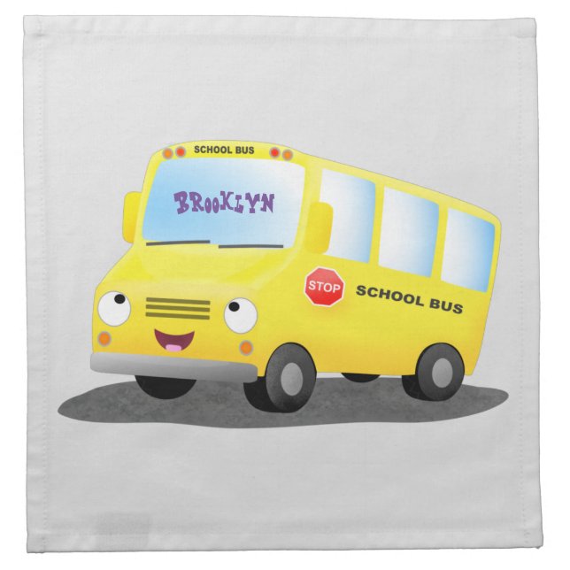 Cute happy yellow school bus cartoon cloth napkin (Front)