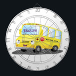 Cute happy yellow school bus cartoon dart board<br><div class="desc">This happy yellow school bus is just waiting to pick up passengers! Drawn in cute cartoon illustration style.</div>
