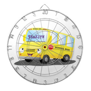 Cute happy yellow school bus cartoon dart board