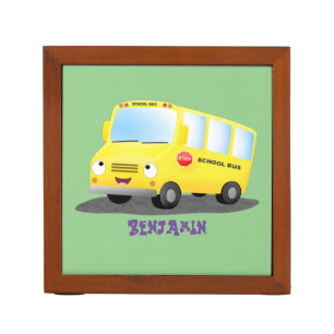 Cute happy yellow school bus cartoon desk organizer