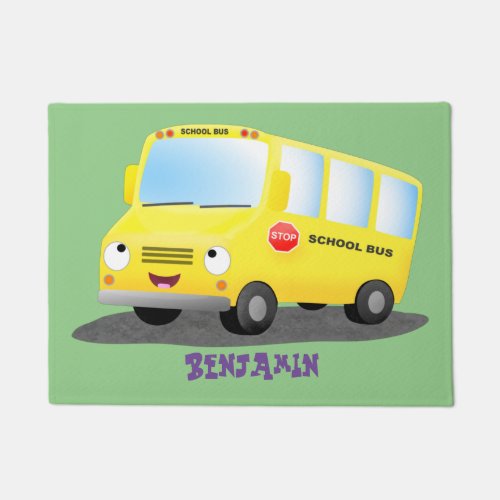 Cute happy yellow school bus cartoon doormat