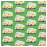Cute happy yellow school bus cartoon fabric