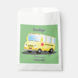 Cute happy yellow school bus cartoon favor bag