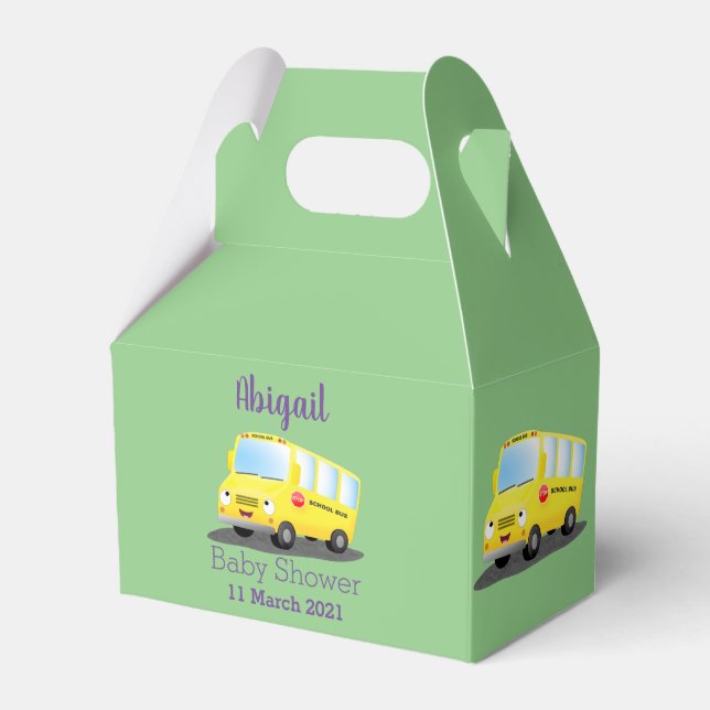 Cute happy yellow school bus cartoon favor boxes (Front Side)
