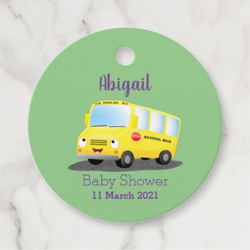 Cute happy yellow school bus cartoon favor tags