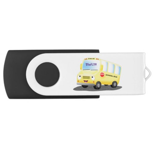 Cute happy yellow school bus cartoon flash drive