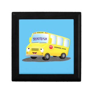 Cute happy yellow school bus cartoon gift box