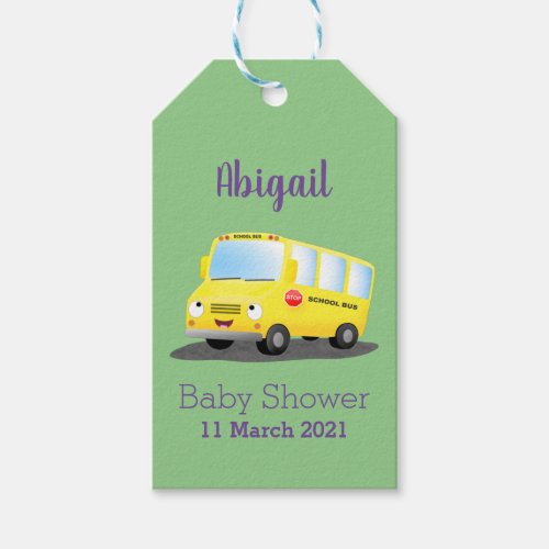 Cute happy yellow school bus cartoon gift tags