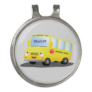 Cute happy yellow school bus cartoon golf hat clip