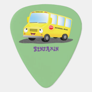 Cute happy yellow school bus cartoon  guitar pick
