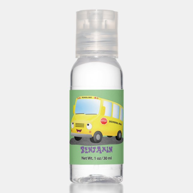 Cute happy yellow school bus cartoon  hand sanitizer (Front)