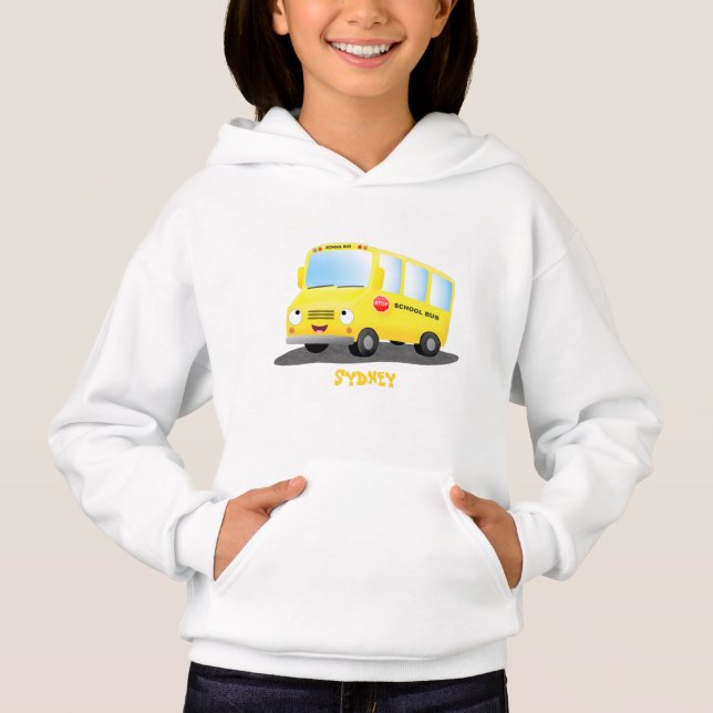 Cute happy yellow school bus cartoon hoodie (Front)