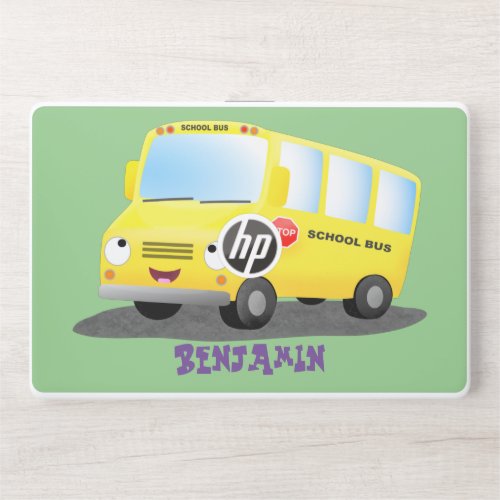 Cute happy yellow school bus cartoon HP laptop skin
