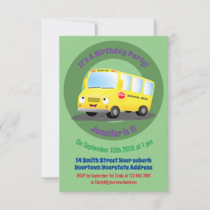 Cute happy yellow school bus cartoon invitation