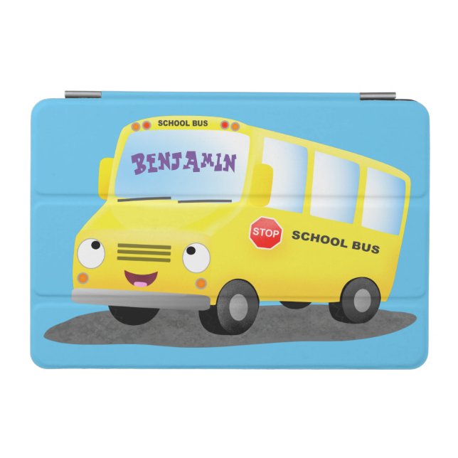 Cute happy yellow school bus cartoon iPad mini cover (Horizontal)