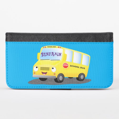 Cute happy yellow school bus cartoon iPhone x wallet case