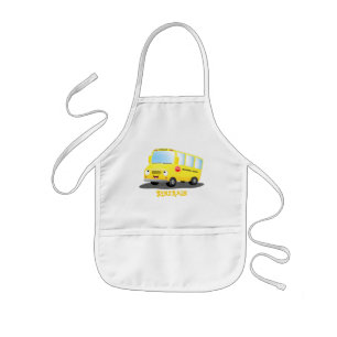 Cute happy yellow school bus cartoon kids' apron