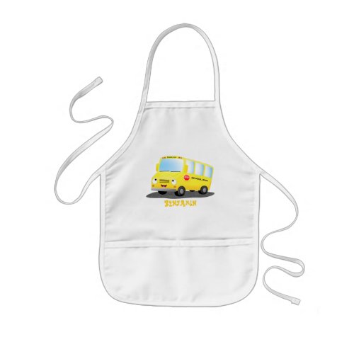 Cute happy yellow school bus cartoon kids apron