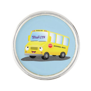 Cute happy yellow school bus cartoon lapel pin
