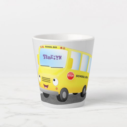 Cute happy yellow school bus cartoon latte mug