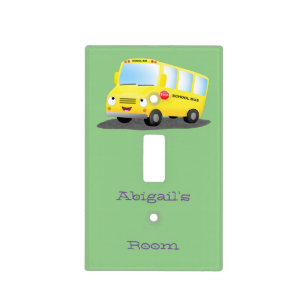 Cute happy yellow school bus cartoon light switch cover