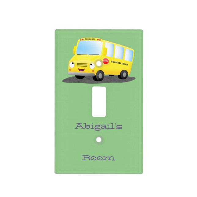 Cute happy yellow school bus cartoon light switch cover (Front)