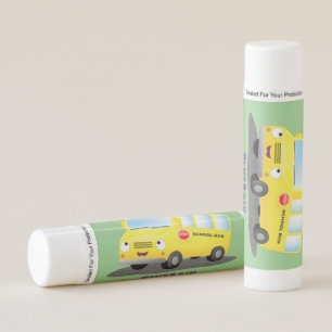 Cute happy yellow school bus cartoon lip balm