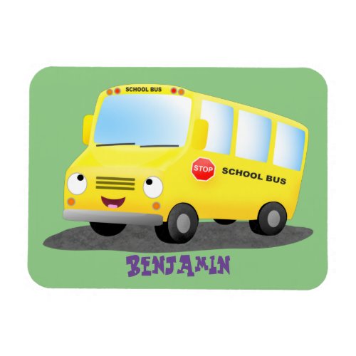 Cute happy yellow school bus cartoon magnet