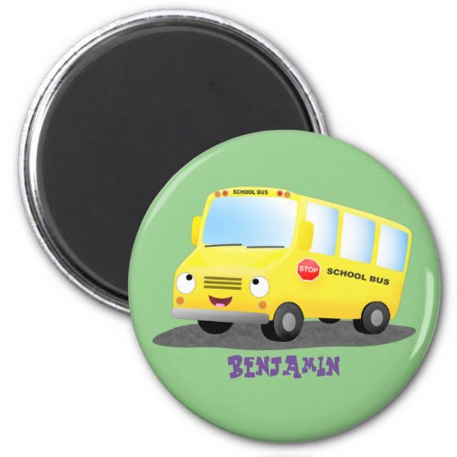 Cute happy yellow school bus cartoon magnet