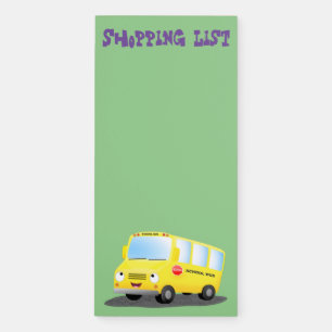 Cute happy yellow school bus cartoon magnetic notepad