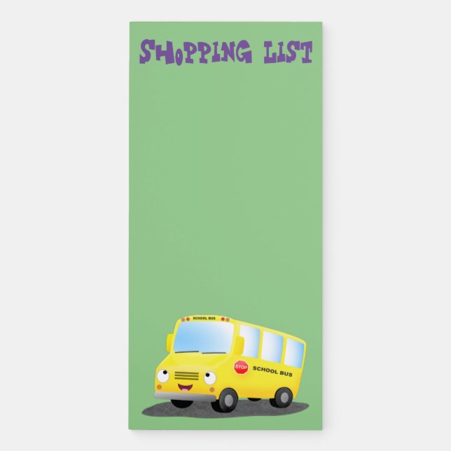 Cute happy yellow school bus cartoon magnetic notepad (Front)