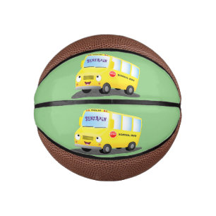 Cute happy yellow school bus cartoon mini basketball