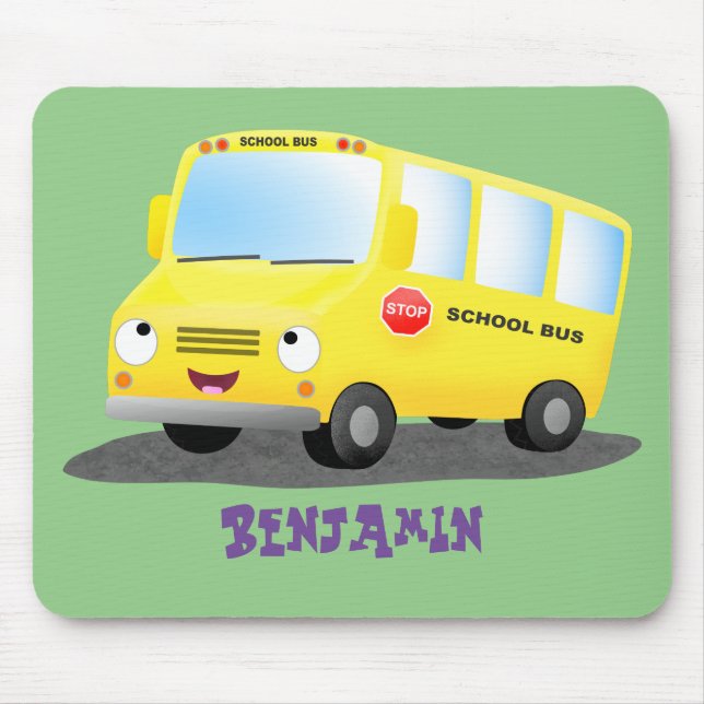 Cute happy yellow school bus cartoon  mouse pad (Front)