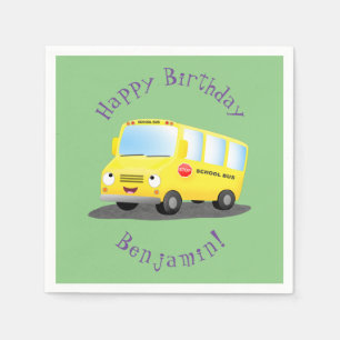 Cute happy yellow school bus cartoon napkins