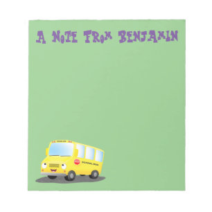 Cute happy yellow school bus cartoon notepad