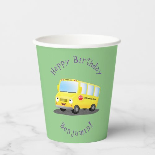 Cute happy yellow school bus cartoon paper cups